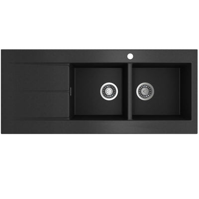 SEIMA OROS 1162 DOUBLE BOWL KITCHEN SINK WITH 1-TAPHOLE AND DRAINER SILK MATTE BLACK 1160MM
