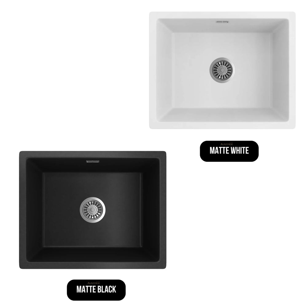 SEIMA OROS 550 SINGLE BOWL KITCHEN AND LAUNDRY SINK SILK MATTE BLACK 550MM
