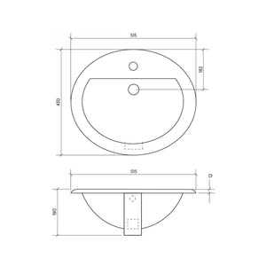 SEIMA CHIOS 201 INSET BASIN WITH TAPHOLE & OVERFLOW GLOSS WHITE 515MM