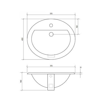 SEIMA CHIOS 201 INSET BASIN WITH TAPHOLE & OVERFLOW GLOSS WHITE 515MM