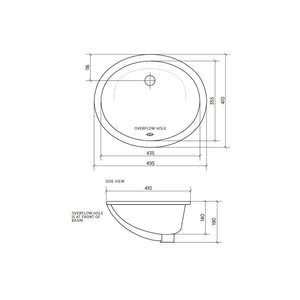 SEIMA ARKO 203 UNDER COUNTER BASIN WITH OVERFLOW GLOSS WHITE 435MM