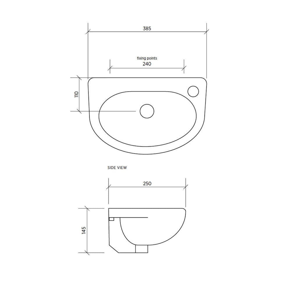 SEIMA CHIOS 512 WALL HUNG BASIN WITH OVERFLOW GLOSS WHITE 385MM