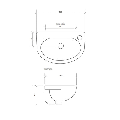 SEIMA CHIOS 512 WALL HUNG BASIN WITH OVERFLOW GLOSS WHITE 385MM