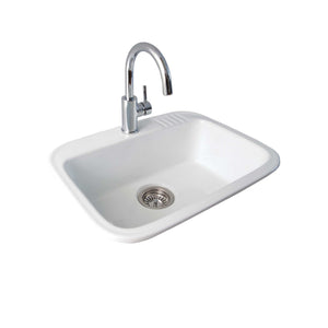 SEIMA EVA 600 SINGLE BOWL LAUNDRY SINK WITH TAPHOLE AND OVERFLOW GLOSS WHITE 590MM