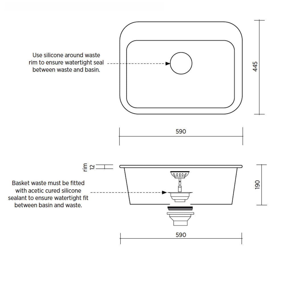 SEIMA EVA 600 SINGLE BOWL LAUNDRY SINK WITH TAPHOLE AND OVERFLOW GLOSS WHITE 590MM