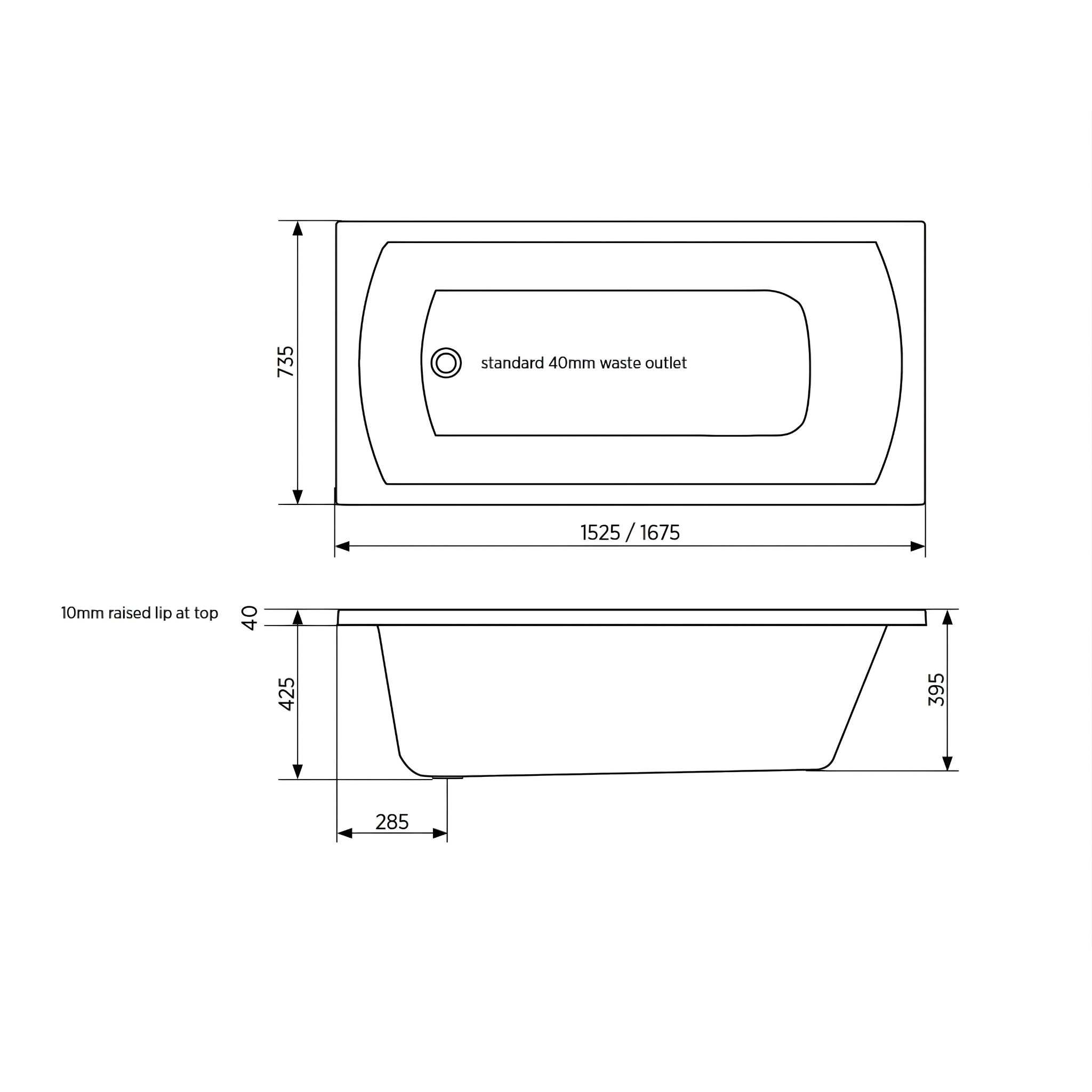 SEIMA SYROS 103 INSET BATHTUB WITH OVERFLOW GLOSS WHITE (AVAILABLE IN 1525MM AND 1675MM)