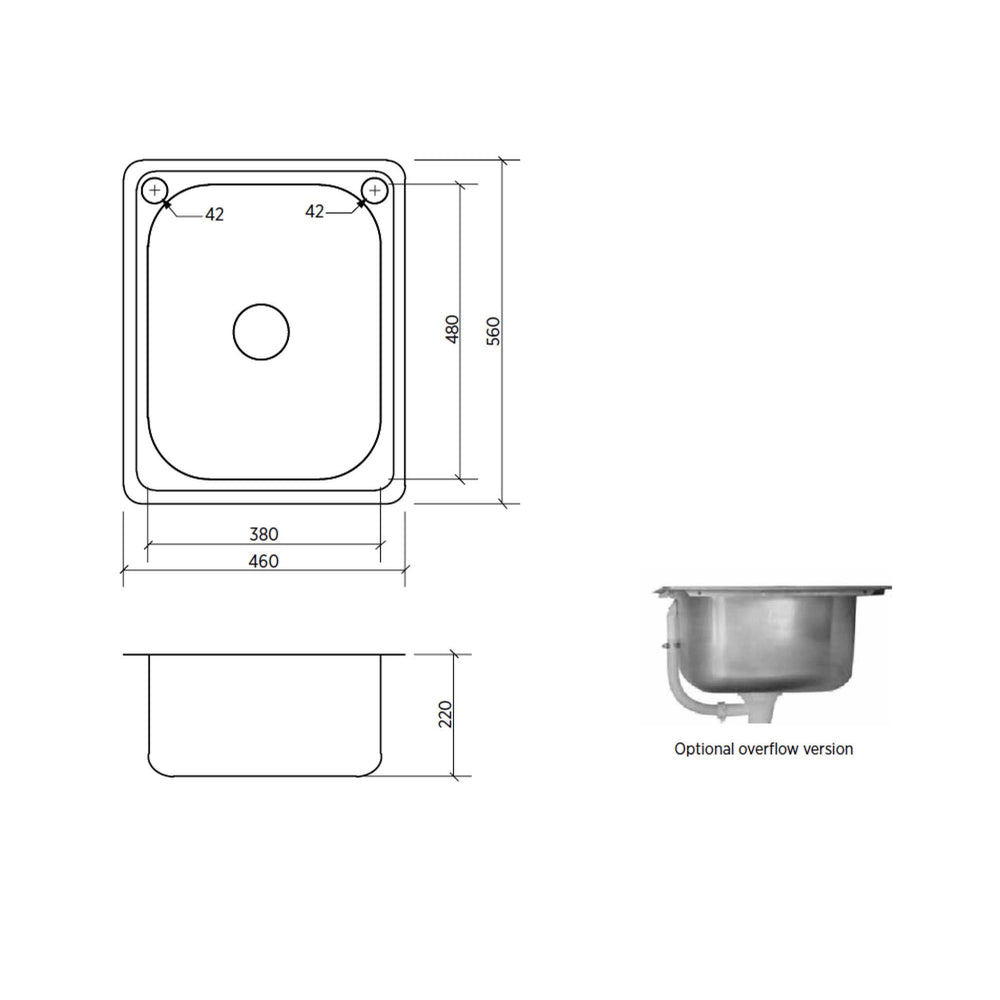 SEIMA ACERO 006 SINGLE BOWL LAUNDRY SINK WITH OVERFLOW STAINLESS STEEL 460MM