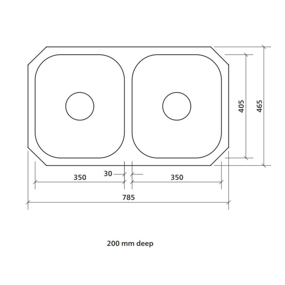 SEIMA ACERO 201 DOUBLE BOWL UNDERMOUNT KITCHEN SINK STAINLESS STEEL 785MM