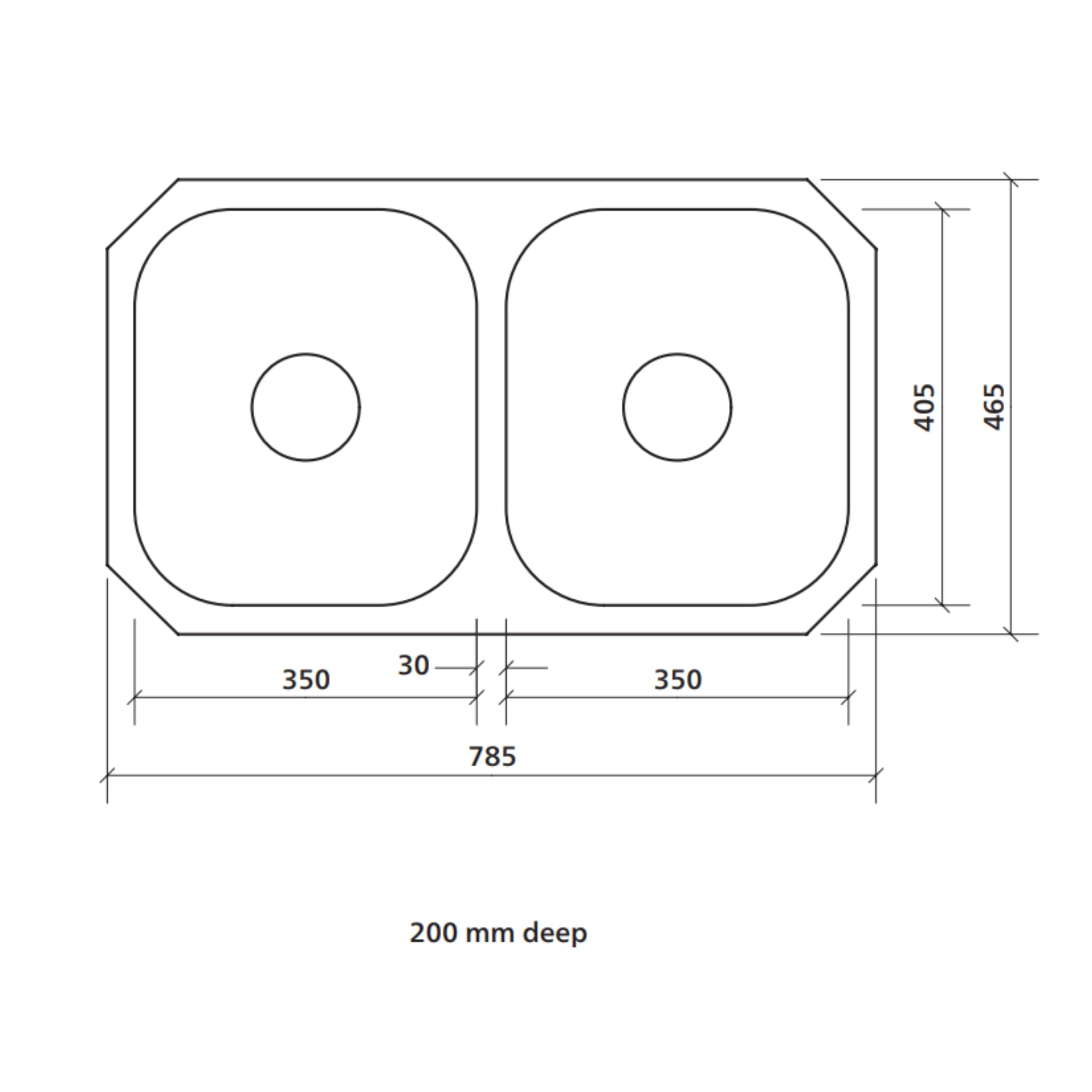 SEIMA ACERO 201 DOUBLE BOWL UNDERMOUNT KITCHEN SINK STAINLESS STEEL 785MM