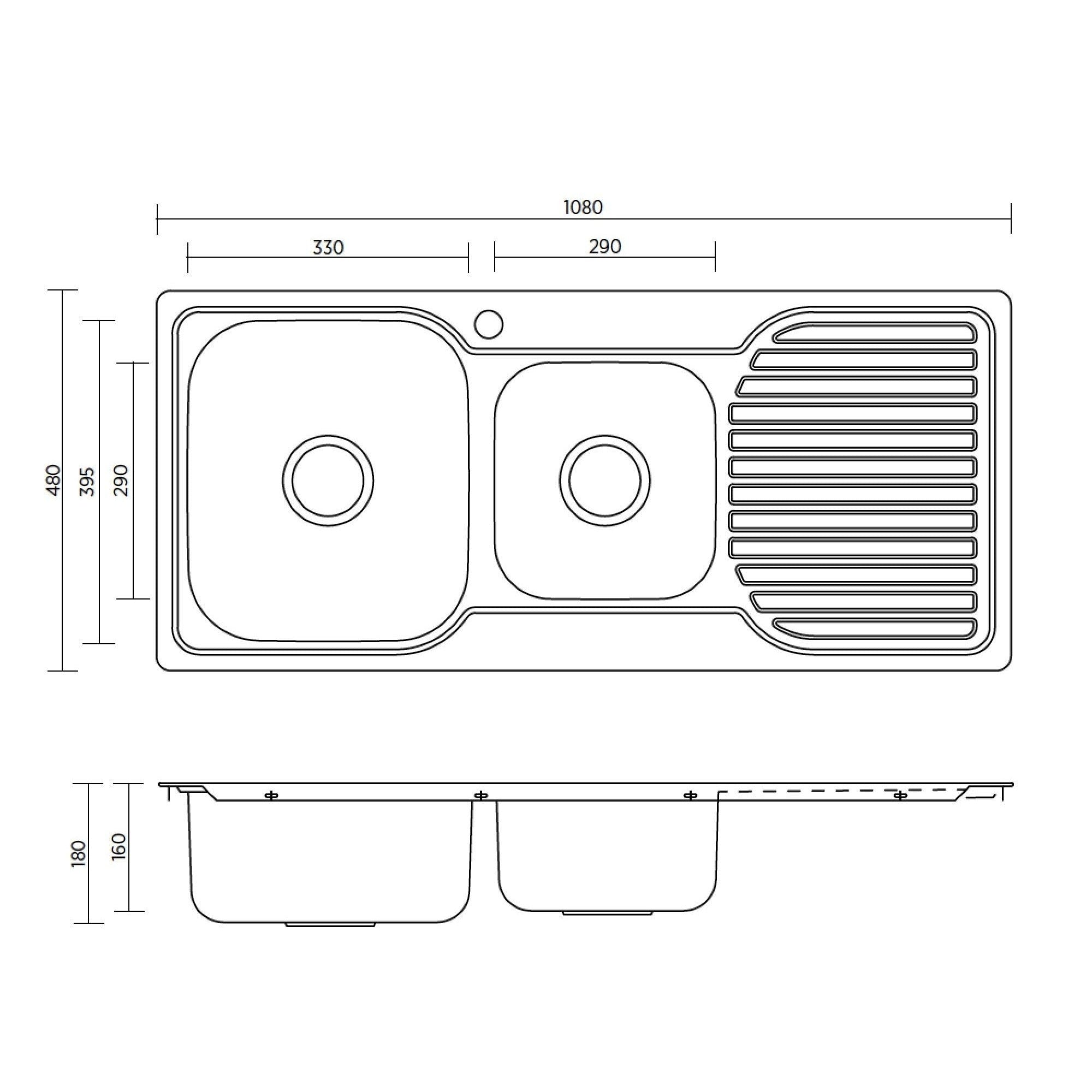 SEIMA ACERO 1080 1 & 3/4 BOWL KITCHEN SINK WITH DRAINER STAINLESS STEEL 1080MM