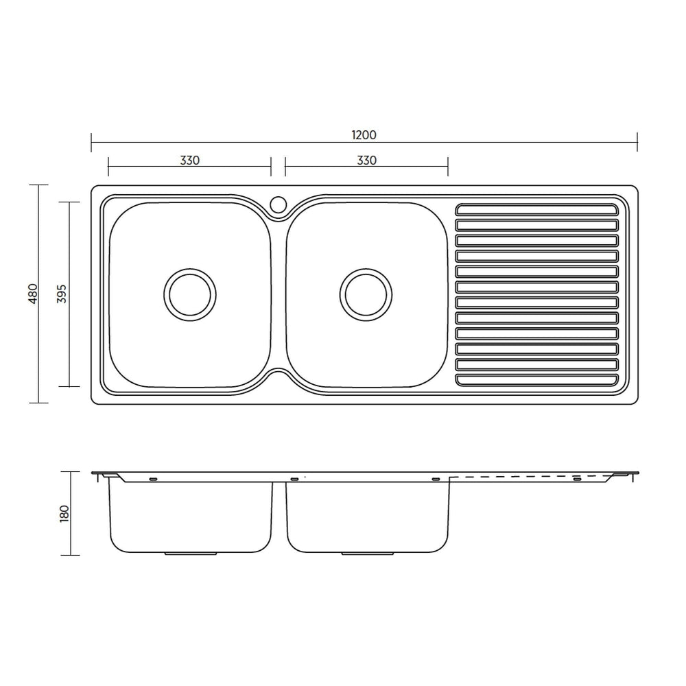 SEIMA ACERO 1200 DOUBLE BOWL KITCHEN SINK WITH DRAINER STAINLESS STEEL 1200MM