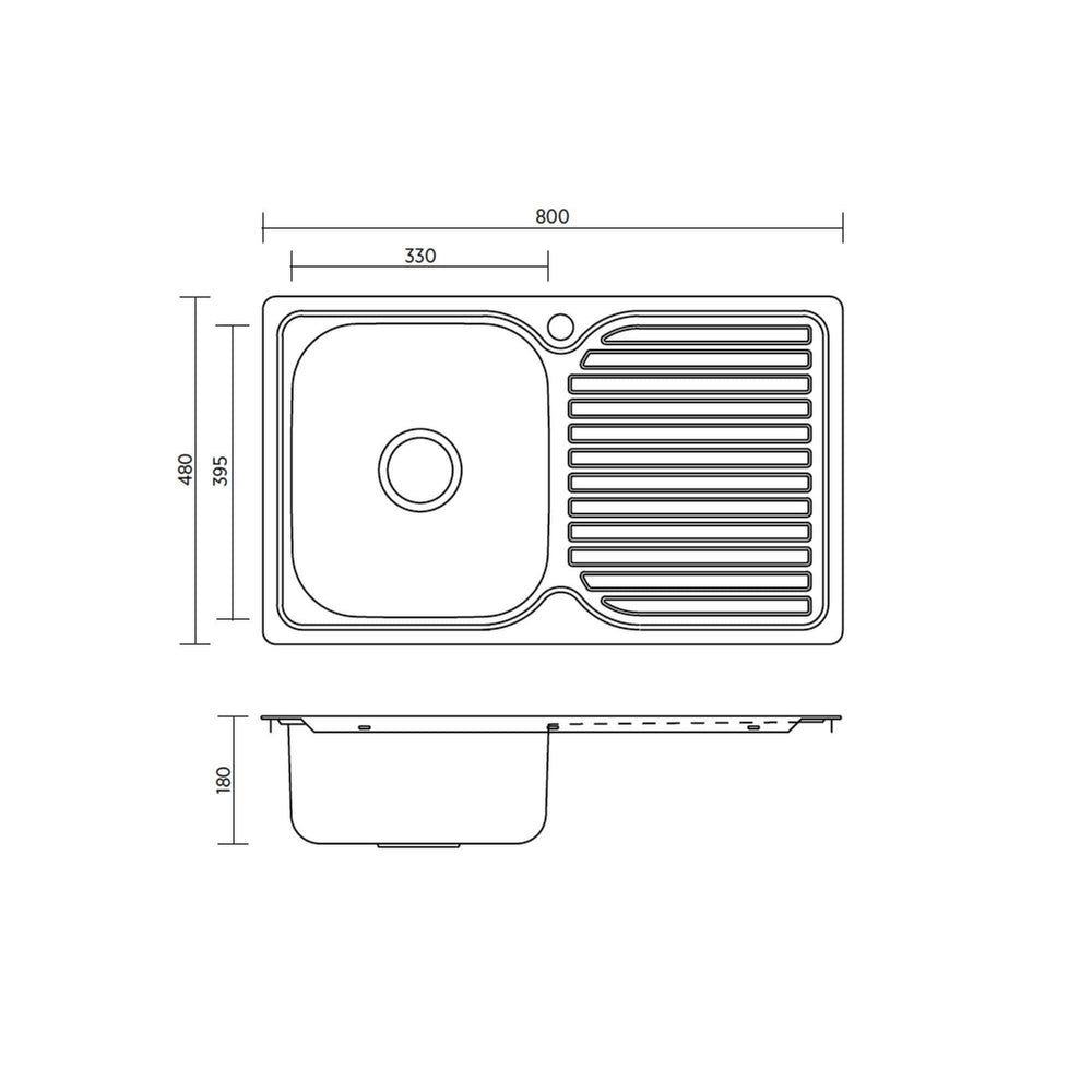 SEIMA ACERO 800 SINGLE BOWL KITCHEN SINK WITH DRAINER STAINLESS STEEL 800MM