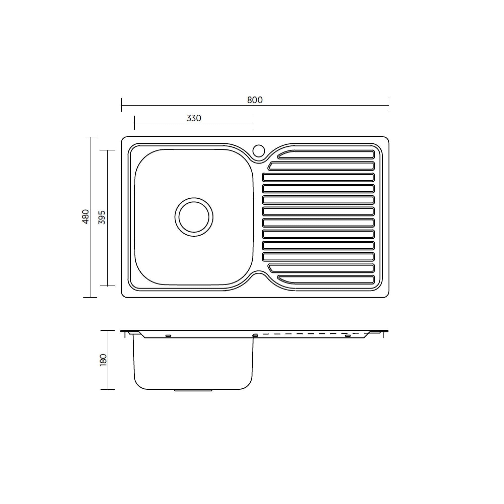 SEIMA ACERO 800 SINGLE BOWL KITCHEN SINK WITH DRAINER STAINLESS STEEL 800MM
