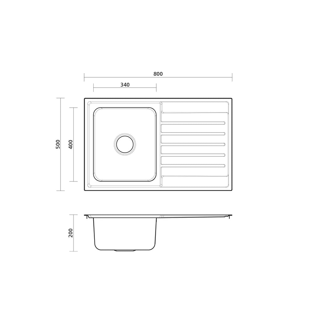 SEIMA KUBIC 100 SINGLE BOWL KITCHEN SINK WITH DRAINER STAINLESS STEEL 800MM