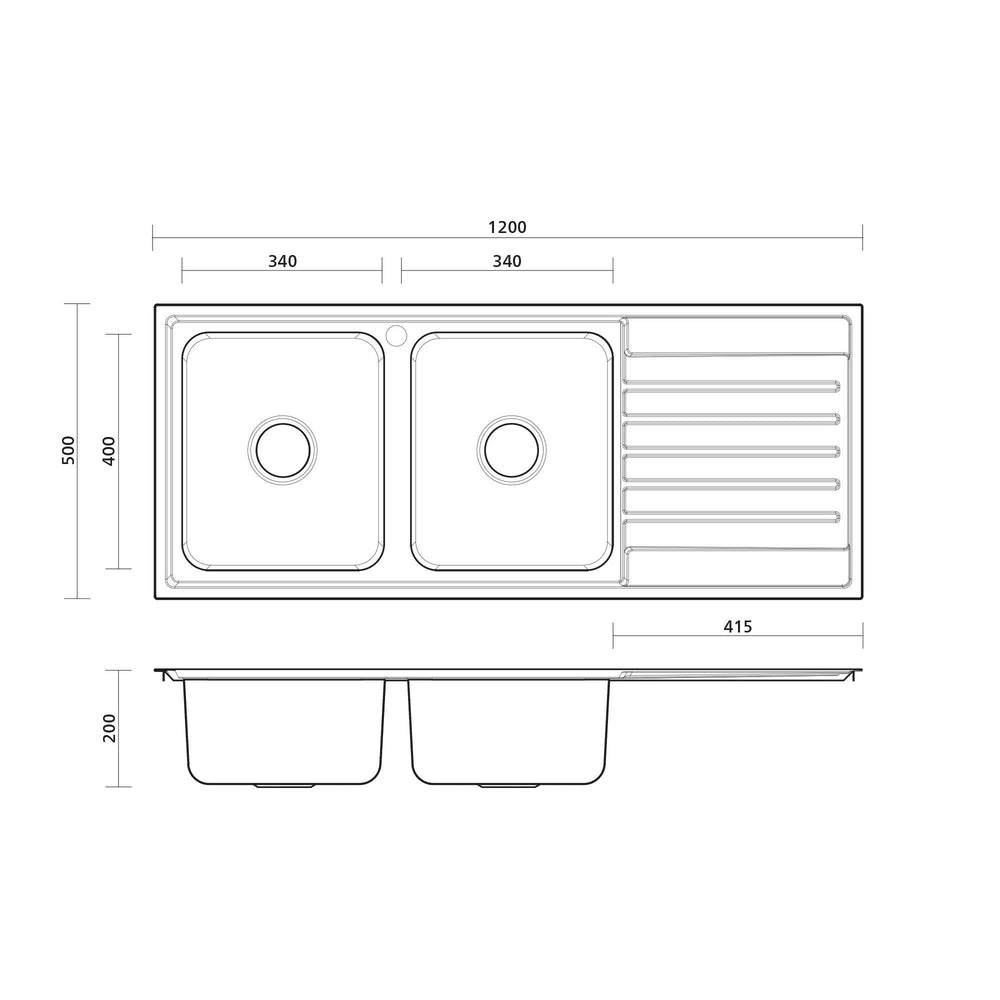 SEIMA KUBIC 200 DOUBLE BOWL KITCHEN SINK WITH DRAINER STAINLESS STEEL 1200MM