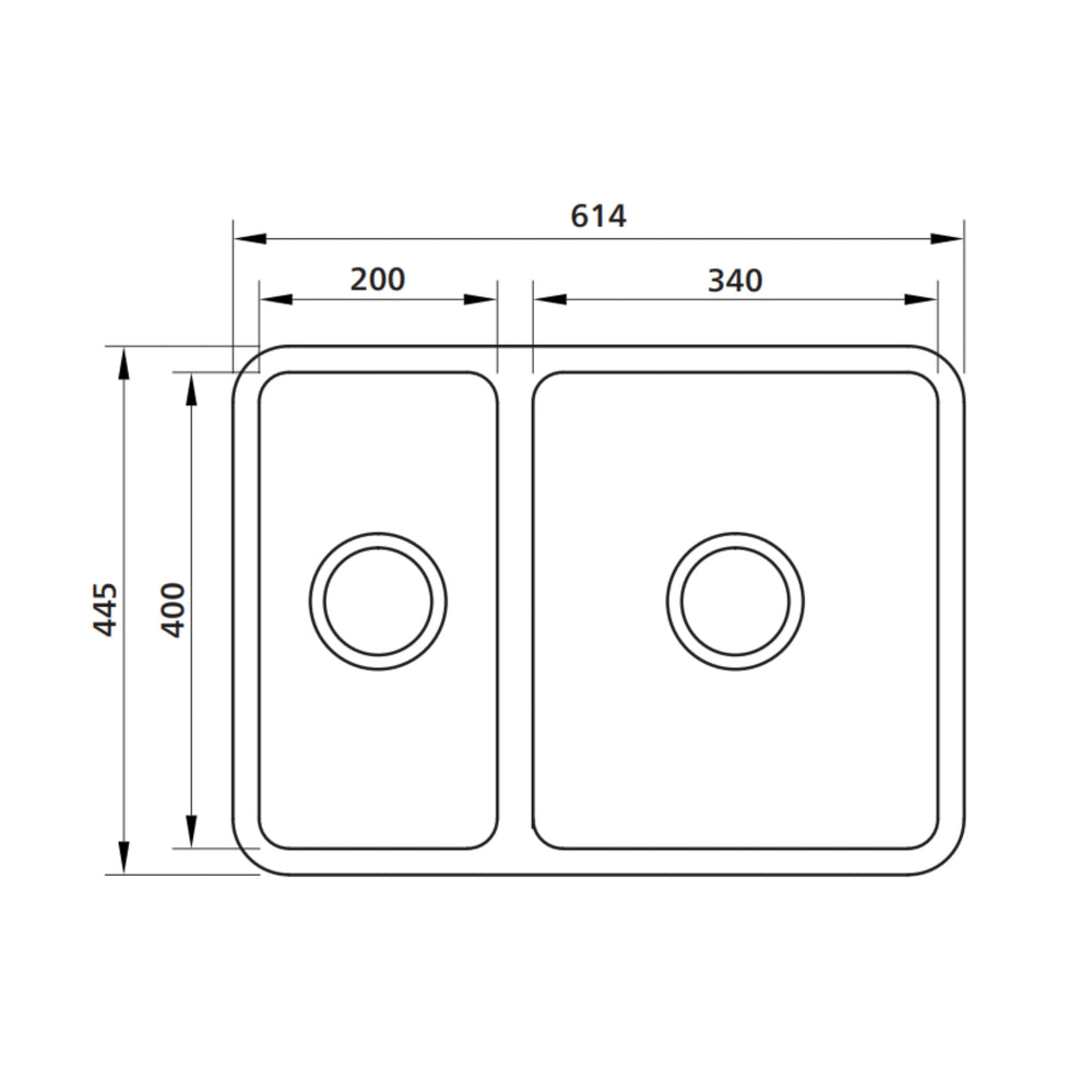 SEIMA KUBIC 560 1 & 1/2 BOWL KITCHEN SINK STAINLESS STEEL 614MM