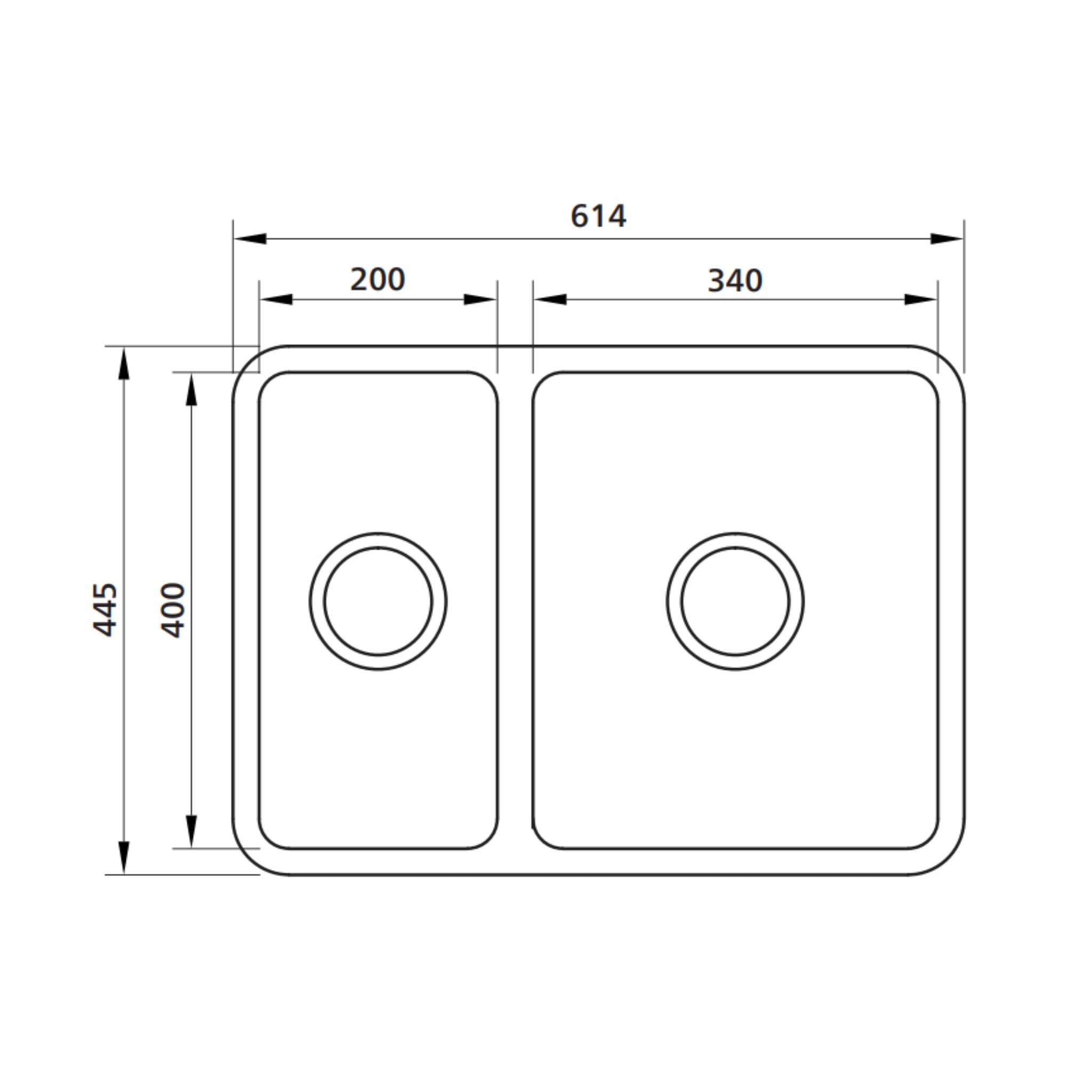 SEIMA KUBIC 560 1 & 1/2 BOWL KITCHEN SINK STAINLESS STEEL 614MM
