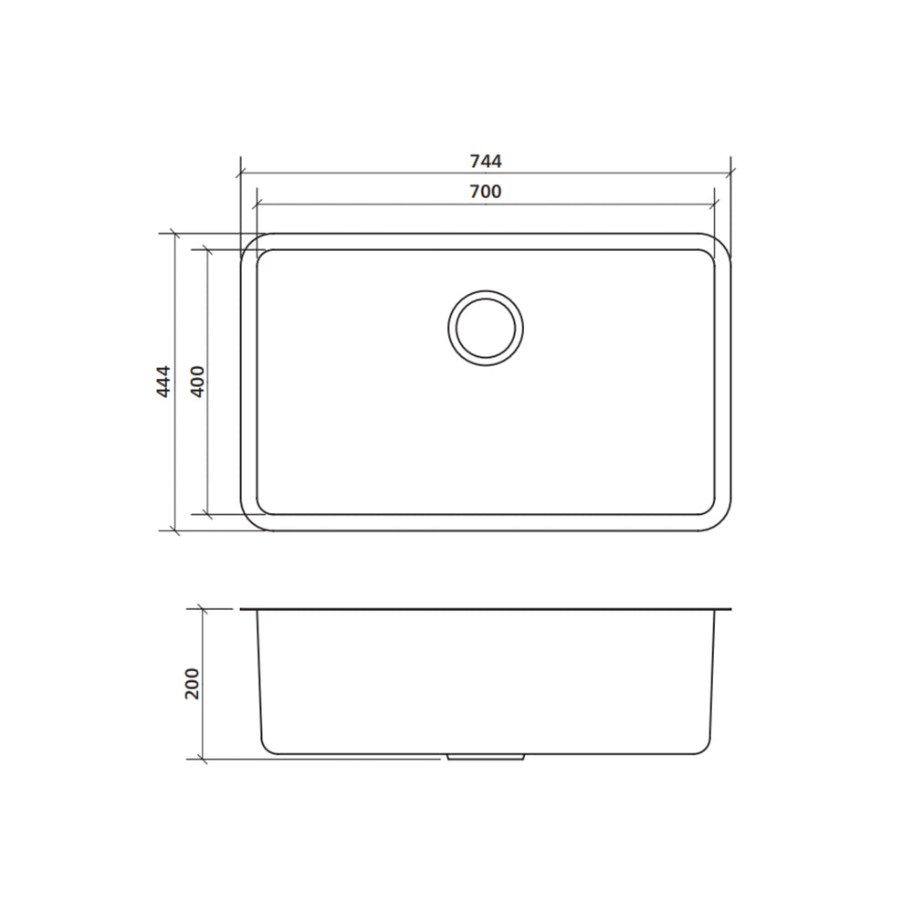 SEIMA KUBIC 700 SINGLE BOWL KITCHEN AND LAUNDRY SINK STAINLESS STEEL 744MM