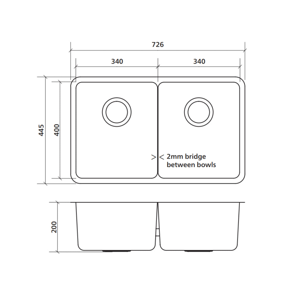 SEIMA KUBIC 726 BLADE DOUBLE BOWL KITCHEN SINK STAINLESS STEEL 726MM