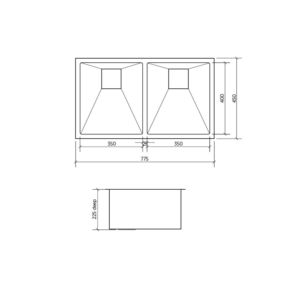 SEIMA TETRA 775 DOUBLE BOWL KITCHEN SINK STAINLESS STEEL 775MM