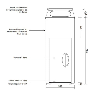 SEIMA TILOS 380 LAUNDRY CABINET WITH STAINLESS STEEL TUB WHITE 380MM