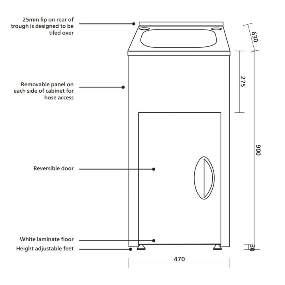 SEIMA TILOS 470 LAUNDRY CABINET WITH STAINLESS STEEL TUB WHITE 470MM