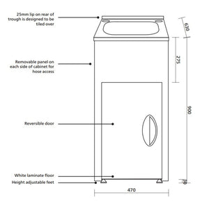 SEIMA TILOS 470 LAUNDRY CABINET WITH STAINLESS STEEL TUB WHITE 470MM