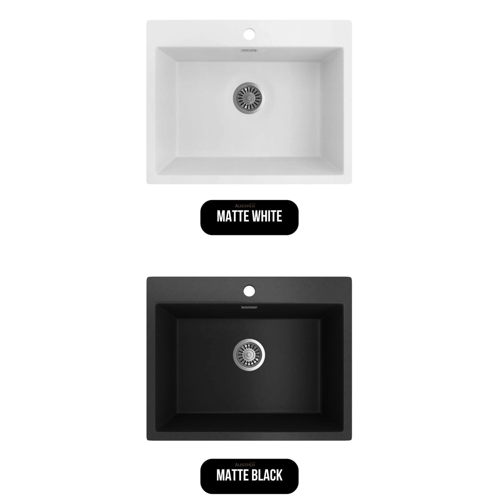 SEIMA OROS 620 SINGLE BOWL KITCHEN AND LAUNDRY SINK SILK MATTE WHITE 620MM