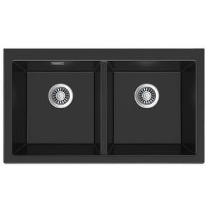 SEIMA OROS 902 DOUBLE BOWL APRON FRONT KITCHEN AND LAUNDRY SINK SILK MATTE BLACK 900MM