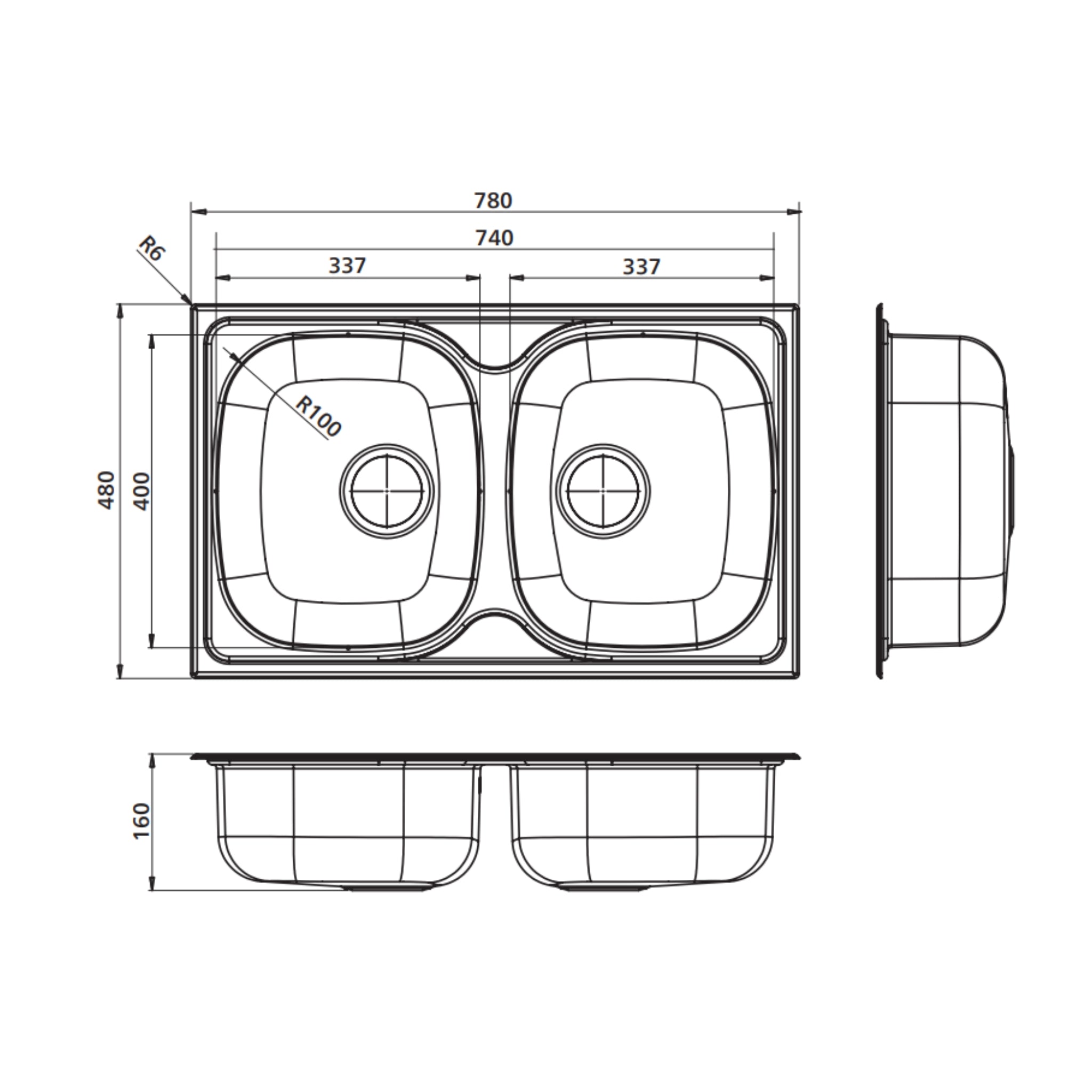 SEIMA ACERO 780 DOUBLE BOWL KITCHEN SINK STAINLESS STEEL 780MM