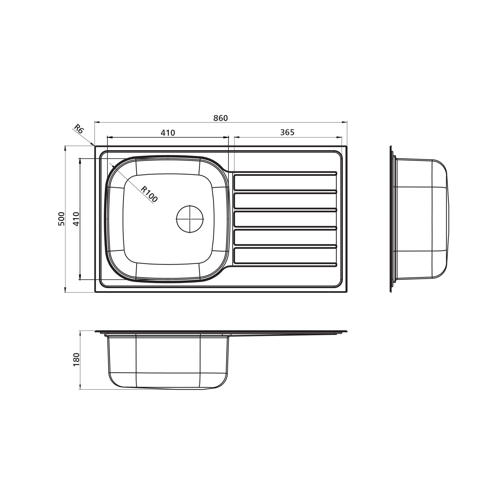 SEIMA ACERO 860 SINGLE BOWL KITCHEN SINK WITH DRAINER STAINLESS STEEL 860MM