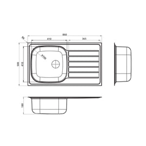 SEIMA ACERO 860 SINGLE BOWL KITCHEN SINK WITH DRAINER STAINLESS STEEL 860MM