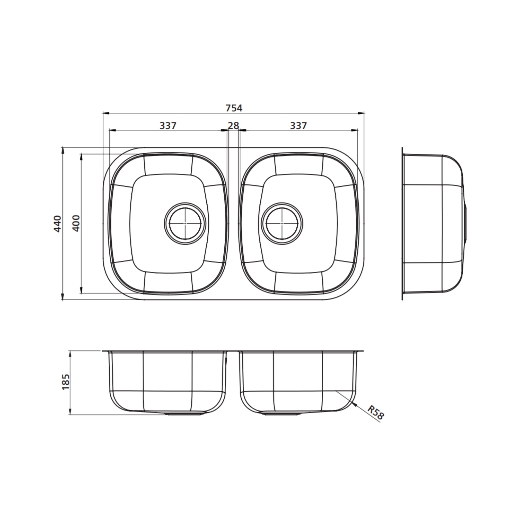 SEIMA ACERO 754 DOUBLE BOWL KITCHEN SINK STAINLESS STEEL 754MM