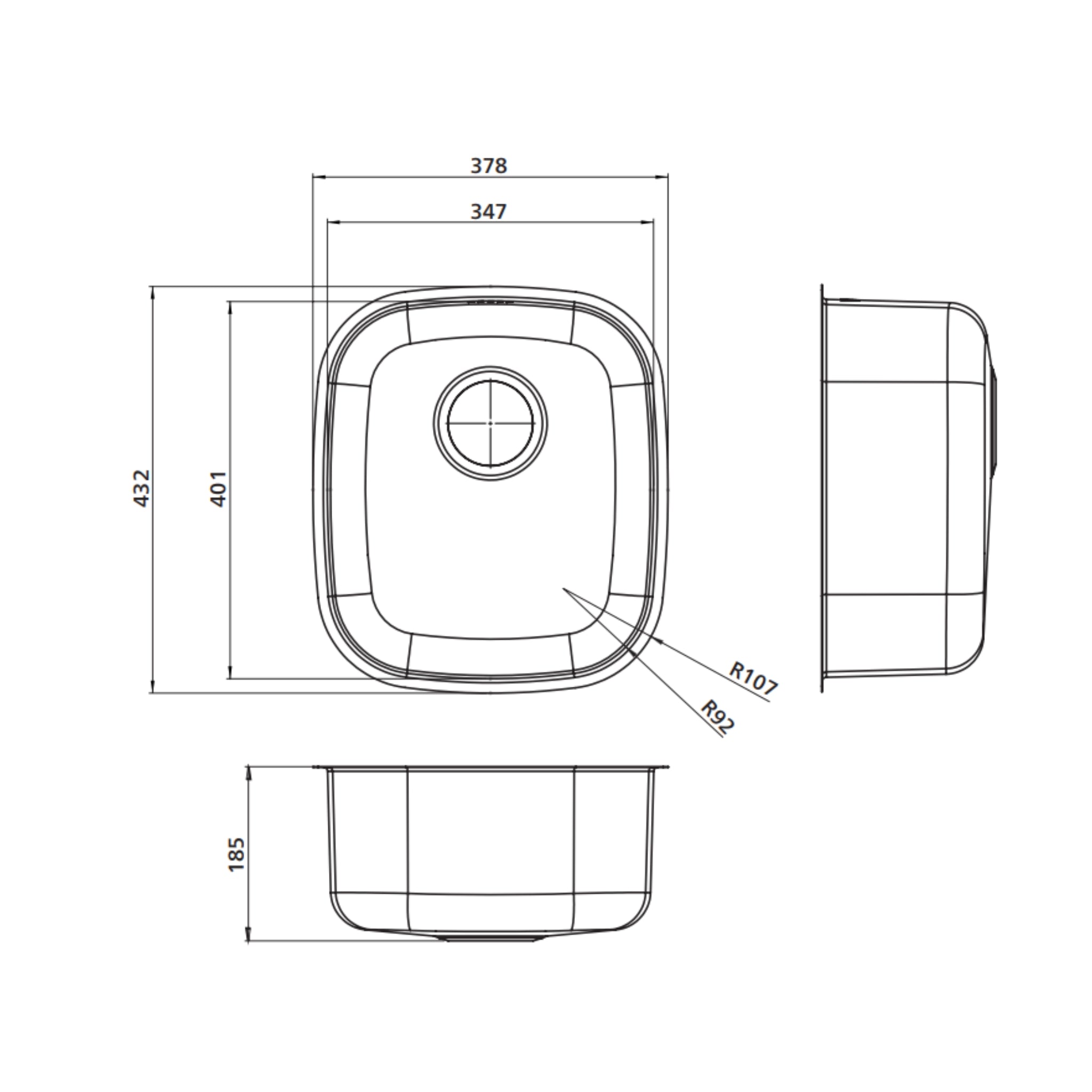 SEIMA ACERO 345 SINGLE BOWL UNDERMOUNT KITCHEN SINK STAINLESS STEEL 378MM