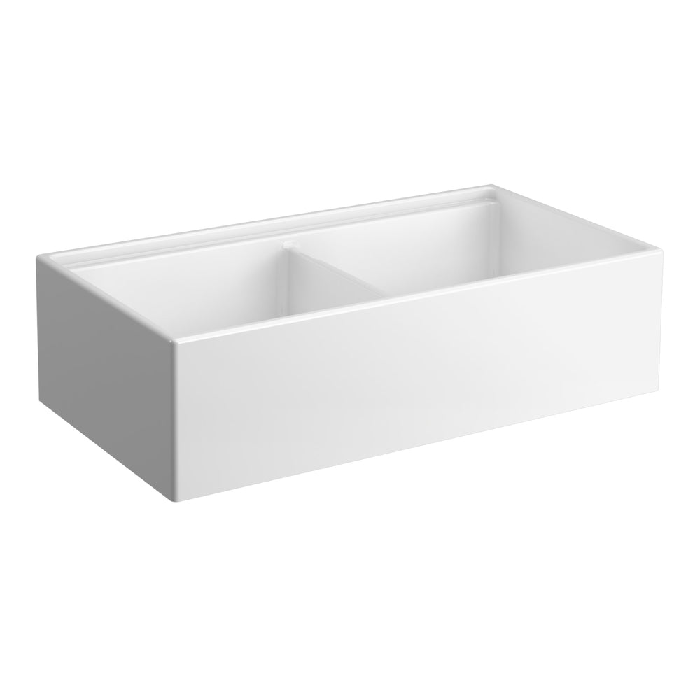 SEIMA ODESSA 922 DOUBLE BOWL APRON FRONT KITCHEN AND LAUNDRY SINK GLOSS WHITE 915MM