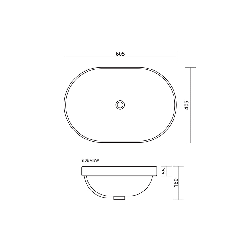 SEIMA ARKO 605 SEMI-INSET BASIN WITH OVERFLOW GLOSS WHITE 605MM