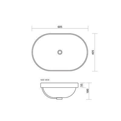SEIMA ARKO 605 SEMI-INSET BASIN WITH OVERFLOW GLOSS WHITE 605MM