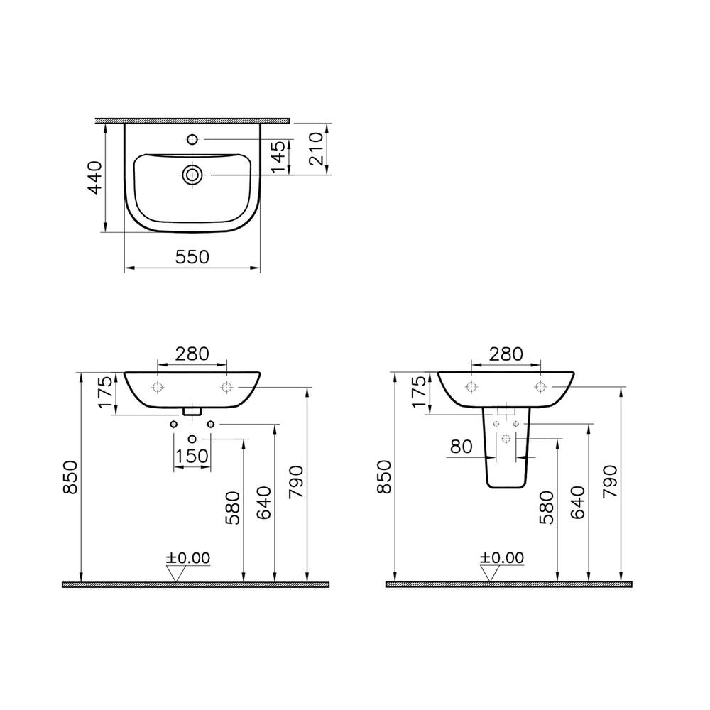 SEIMA CHIOS 550 WALL HUNG BASIN WITH TAPHOLE & OVERFLOW GLOSS WHITE 550MM