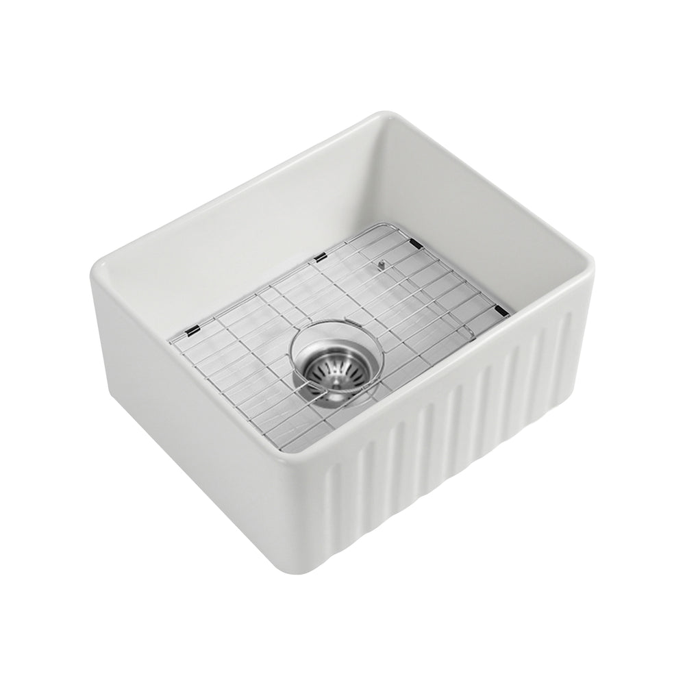 SEIMA CLEO 610 SINGLE BOWL APRON FRONT KITCHEN AND LAUNDRY SINK GLOSS WHITE 610MM