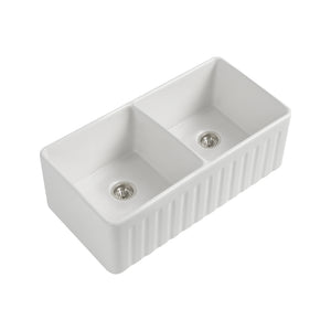 SEIMA CLEO 835 DOUBLE BOWL APRONT FRONT KITCHEN AND LAUNDRY SINK SILK MATTE WHITE 835MM