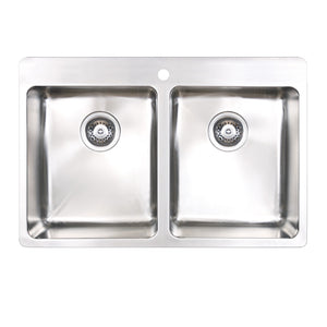 SEIMA KUBIC 760 DOUBLE BOWL KITCHEN SINK WITH TAP LANDING STAINLESS STEEL 760MM