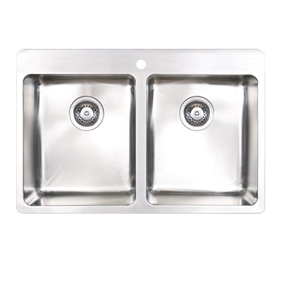 SEIMA KUBIC 760 DOUBLE BOWL KITCHEN SINK WITH TAP LANDING STAINLESS STEEL 760MM