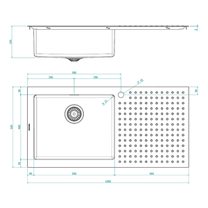 BARAZZA 1ISX100L KITCHEN SINK TECHNICAL DRAWING WITH DIMENSIONS