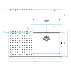 BARAZZA 1ISX100R KITCHEN SINK TECHNICAL DRAWING WITH DIMENSIONS