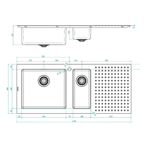 BARAZZA 1ISX120L KITCHEN SINK TECHNICAL DRAWING WITH DIMENSIONS