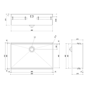 BARAZZA 1QA841IK KITCHEN SINK TECHNICAL DRAWING WITH DIMENSIONS