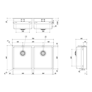 BARAZZA 1X842I KITCHEN SINK TECHNICAL DRAWING WITH DIMENSIONS