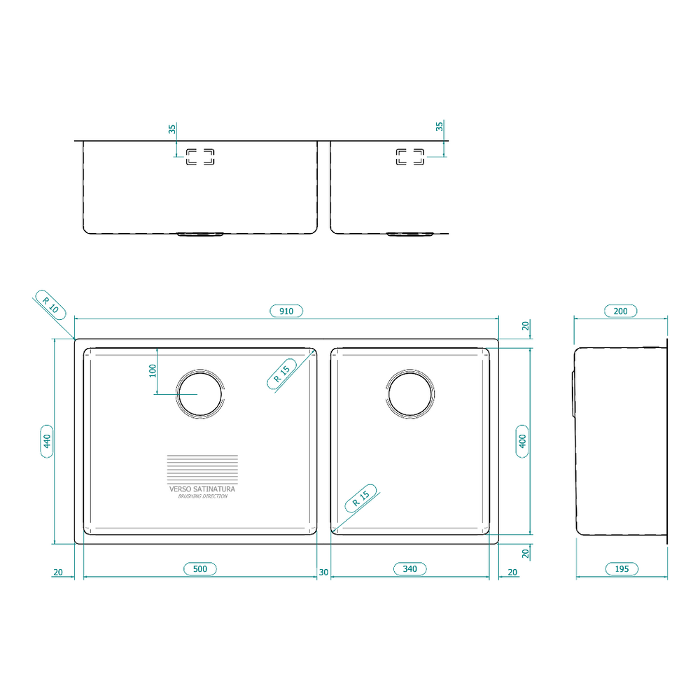 BARAZZA 1X942I KITCHEN SINK TECHNICAL DRAWING WITH DIMENSIONS