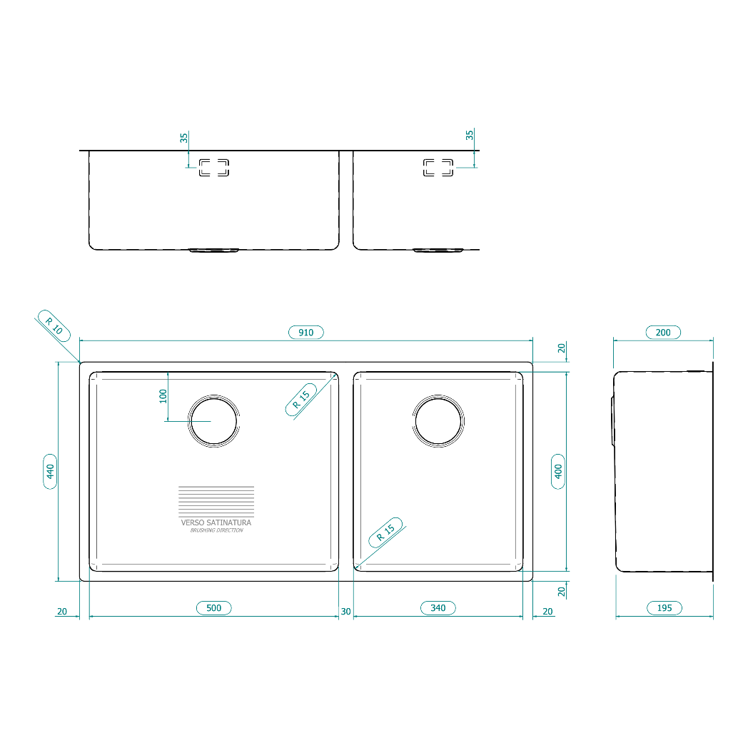 BARAZZA 1X942I KITCHEN SINK TECHNICAL DRAWING WITH DIMENSIONS