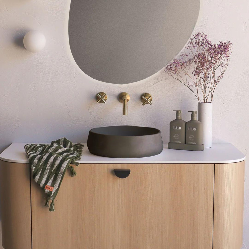 NOOD CO CONSCIOUS RANGE MILL ABOVE COUNTER / WALL HUNG BASIN MID TONE GREY 380MM